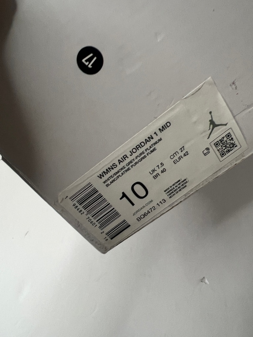 Jordan Air 1 High Top White & Gray Women’s size 10 - Picture 10 of 10